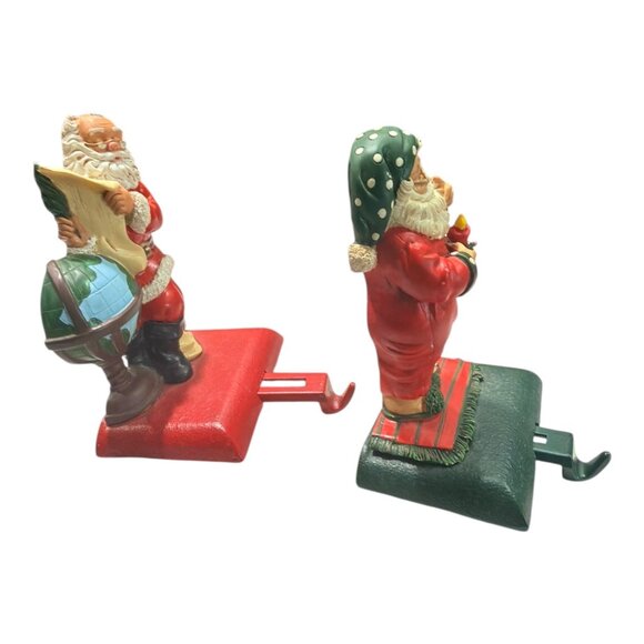 VNTG Cast Iron Santa Claus Stocking Holders With Globe & Gift Bag Made In Taiwan - Picture 3 of 12